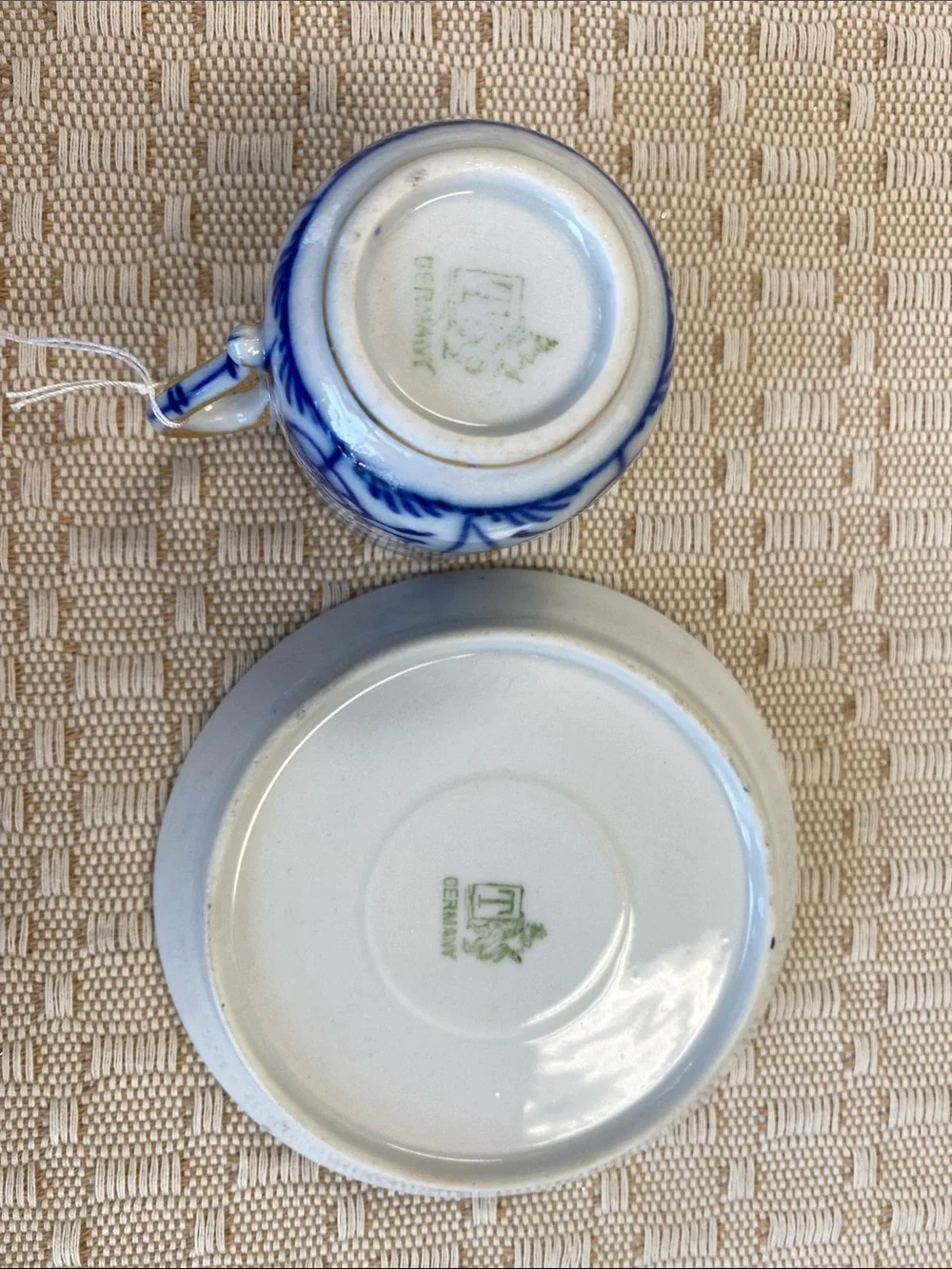 Blue and White Porcelain Demitasse Cup & Saucer with Gold Trim